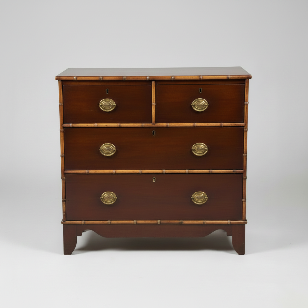 Mahogany Chest with Bamboo Trim, 4 Drawer
