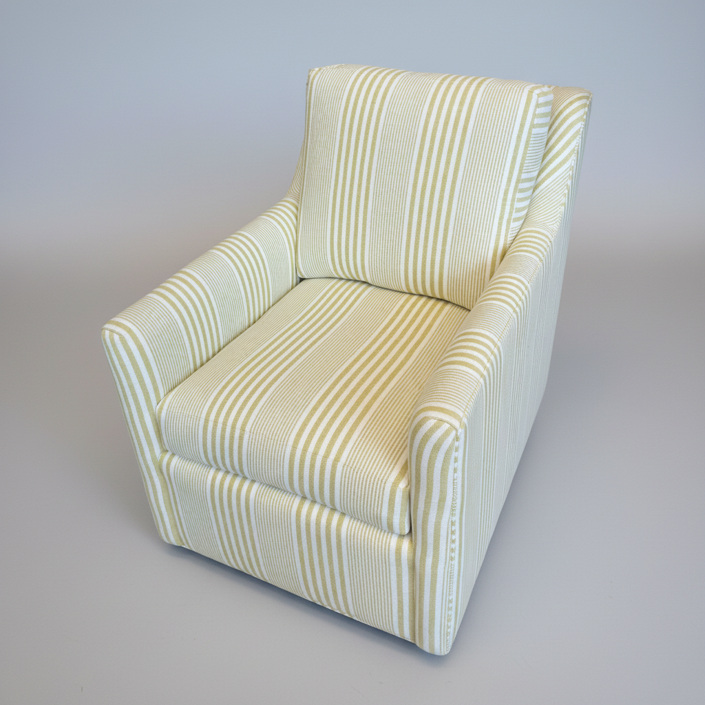 Loose-Back Swivel Chair in Cabana Stripe Lemonchello