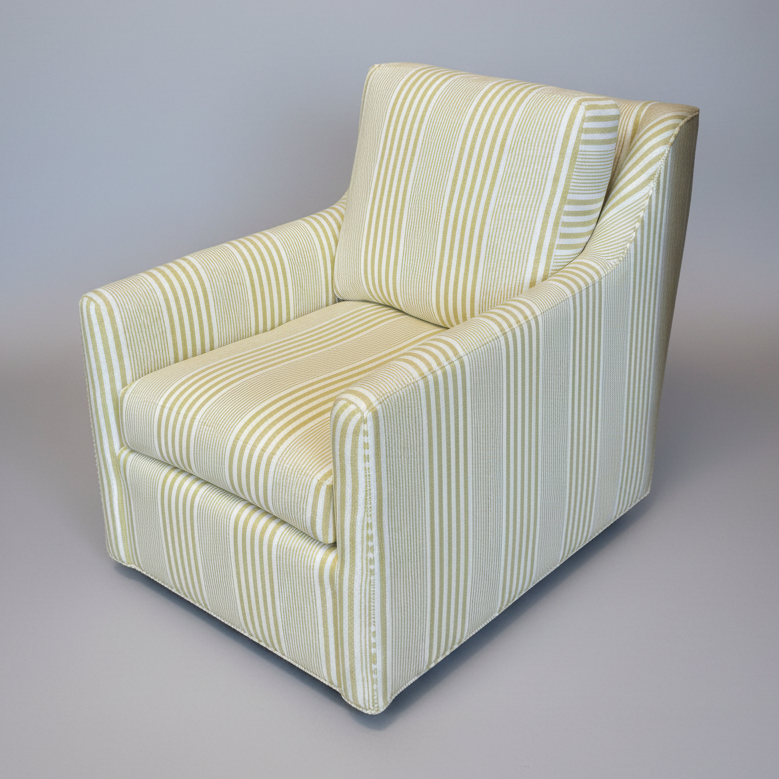 Loose-Back Swivel Chair in Cabana Stripe Lemonchello