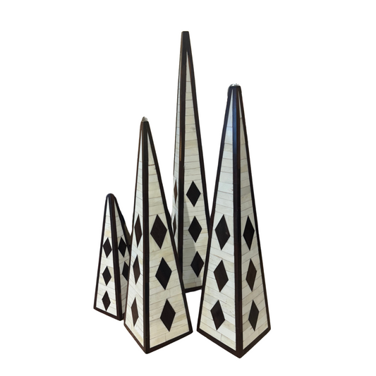 Bone + Wood Inlay Obelisks, Set of 4