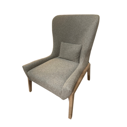 Exposed Wing Base Chair in Nubby Rock + Walnut FInish