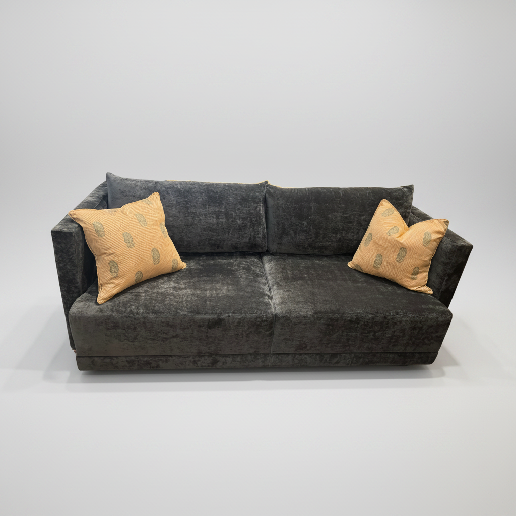 Block Sofa in Charcoal Velvet