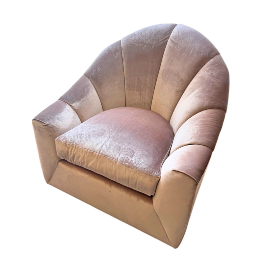 Tight Channel Back Swivel Chair in Blush Velvet