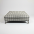 Square Upholstered Cocktail Ottoman in Light Gray Plaid