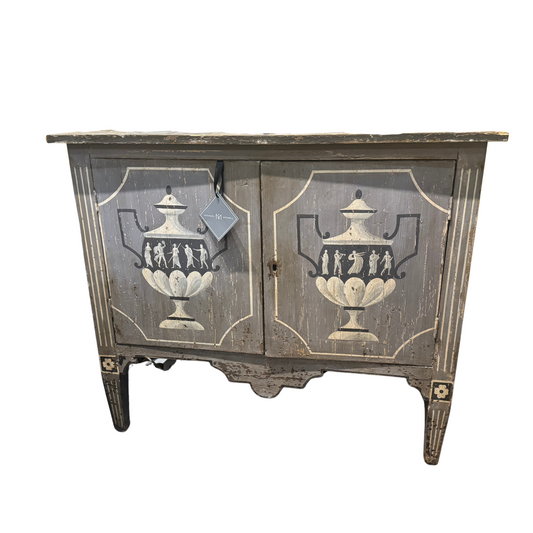 Neoclassical Grey and Black Painted Chest with Motif