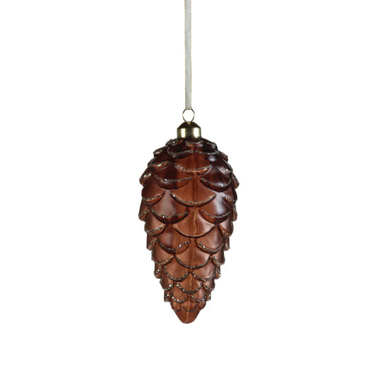 Brown Frosted Glass Pinecone Ornament