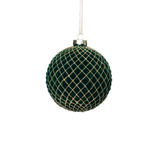 Green Flocked Round Ornament with Gold Accents