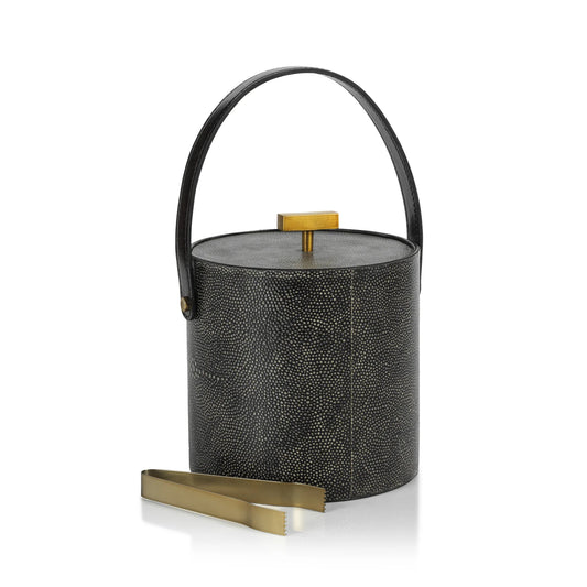 Shagreen Leather Ice Bucket + Gold Tongs