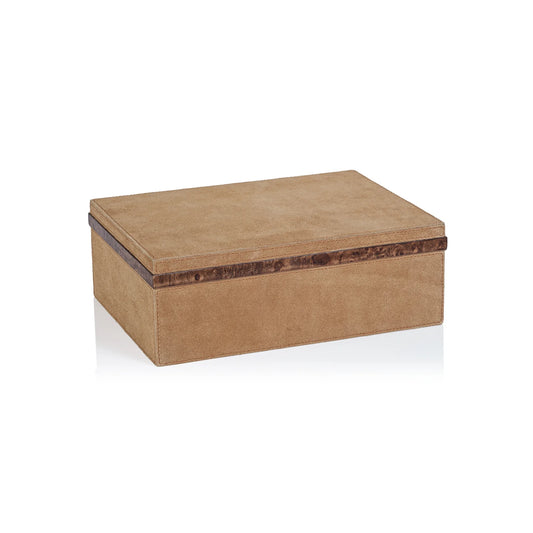 Suede and Burl Wood Box, Large