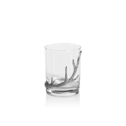 Rocks Glass with Pewter Antlers