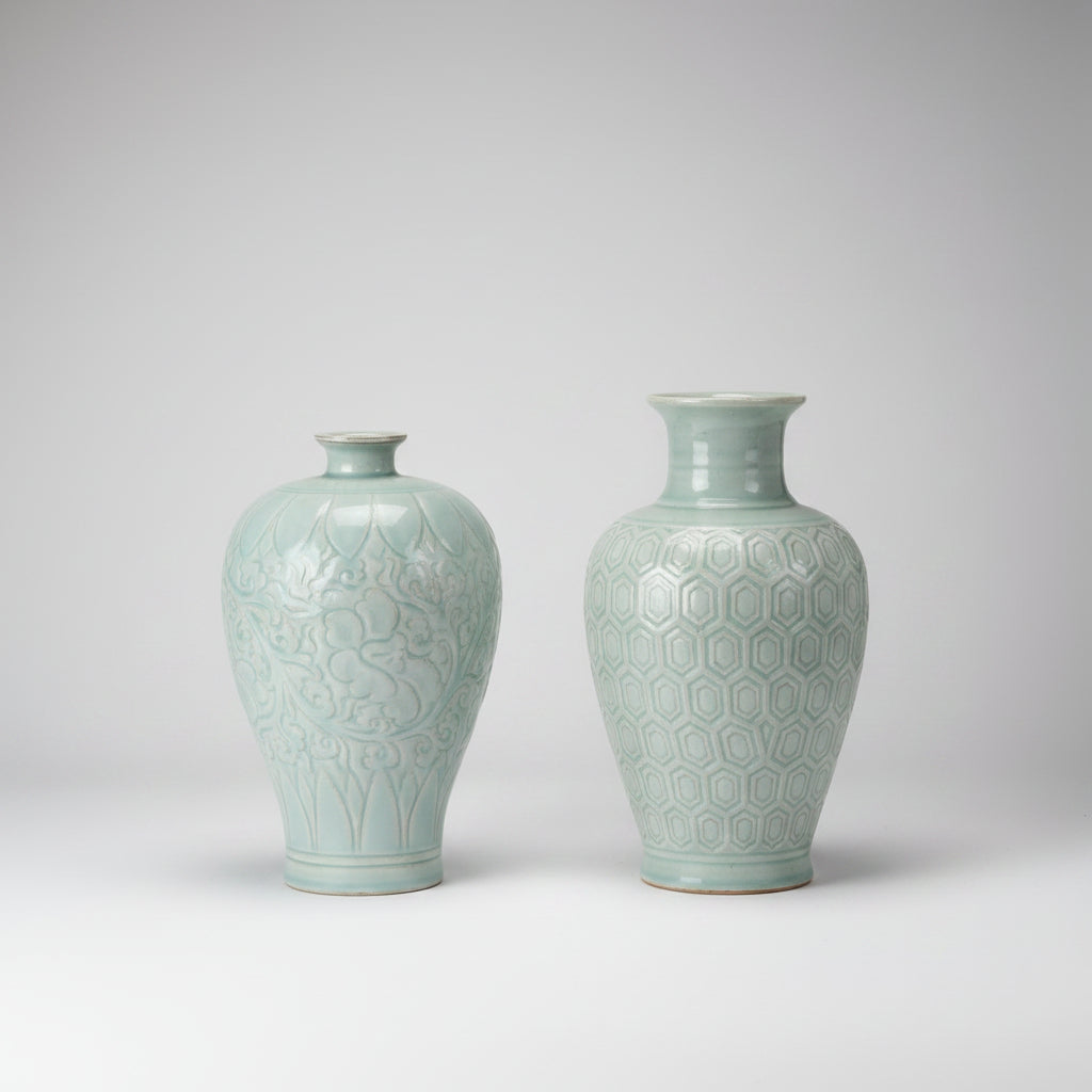 Pale Celadon Glazed Vases