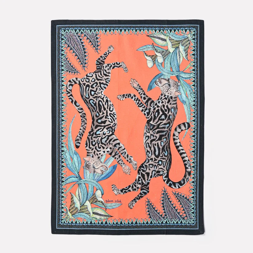 Cheetah Kings Tea Towel- Coral