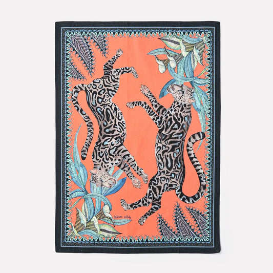 Cheetah Kings Tea Towel- Coral