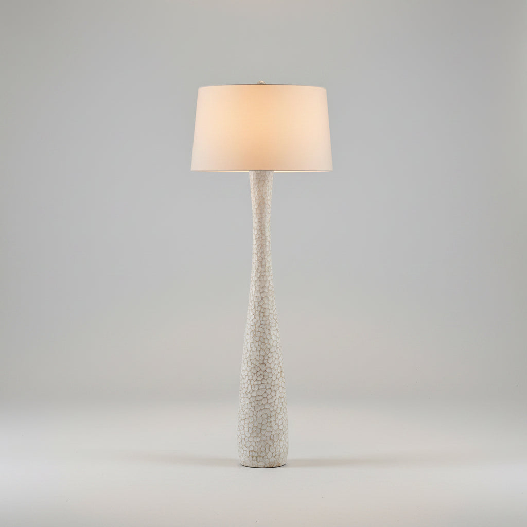 Hand Carved White Washed Wood Floor Lamp