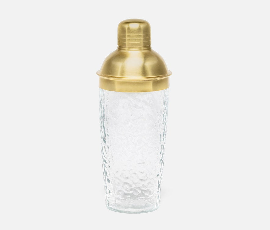 Hammered Glass and Gold Cocktail Shaker