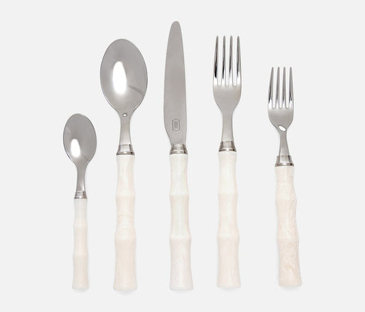 Ivory Bamboo and Silver Flatware Set