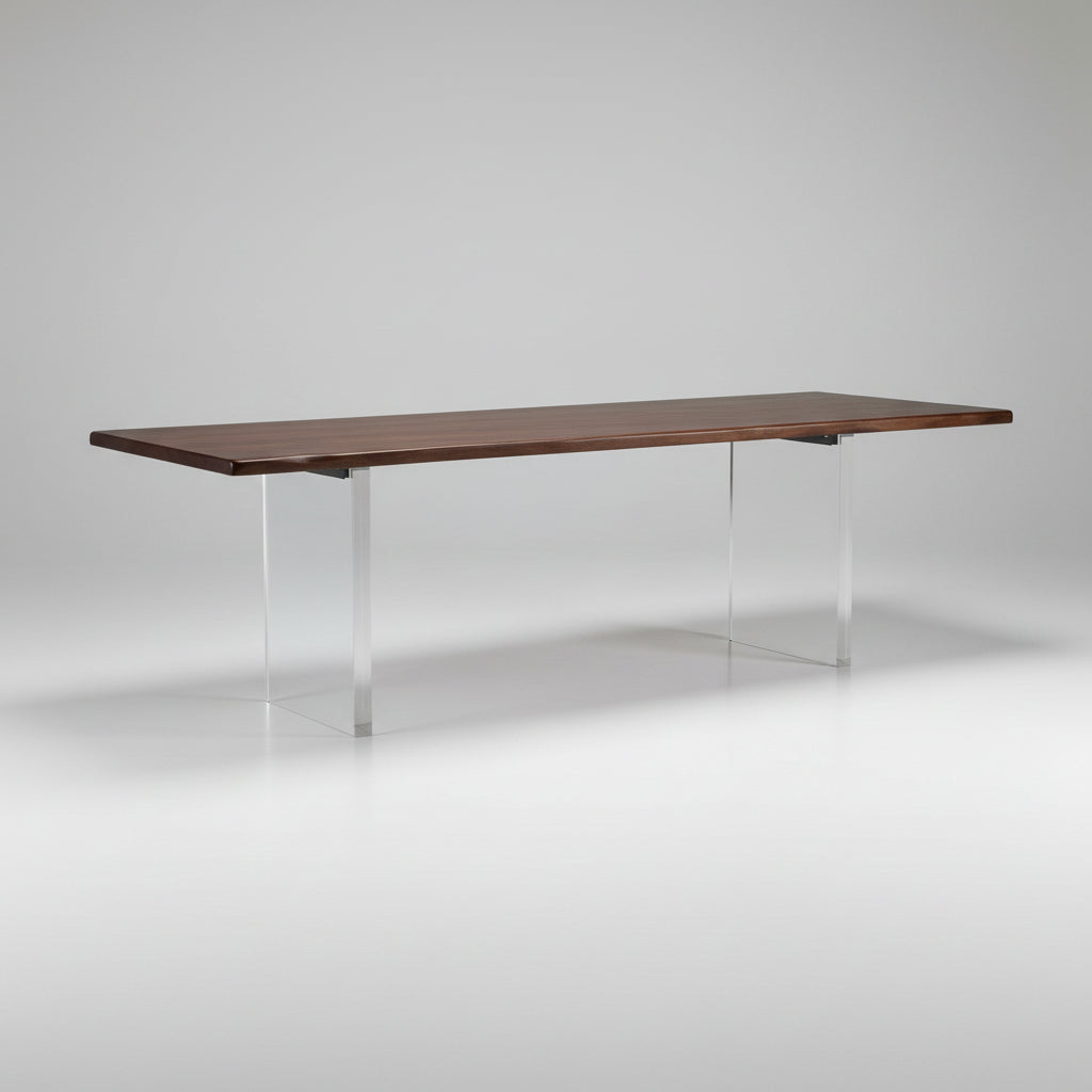 Live Edge Cerused Blonde Slab Dining Table with Acrylic Base