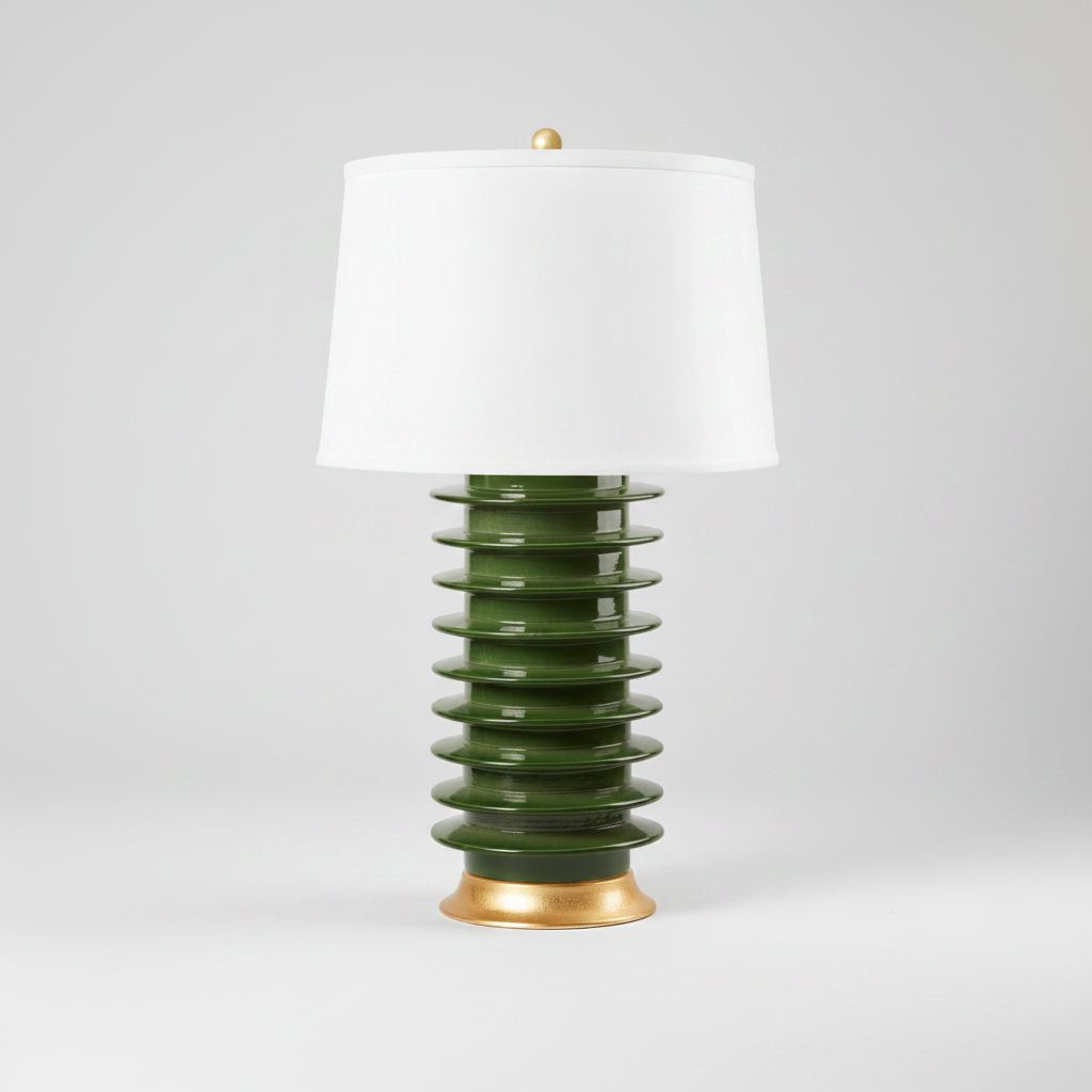 Green Glazed Porcelain Geometric Lamp
