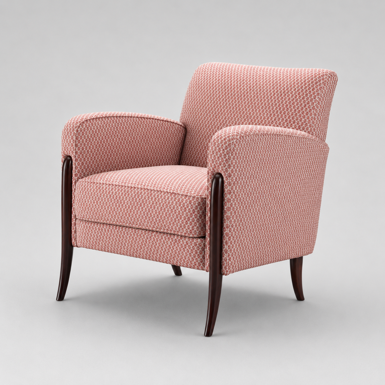 Curved Arm Chair in Rust Diamond Pattern with Cambridge Exposed Legs