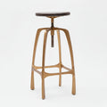 Walnut Top Swivel Barstool in Aged Brass