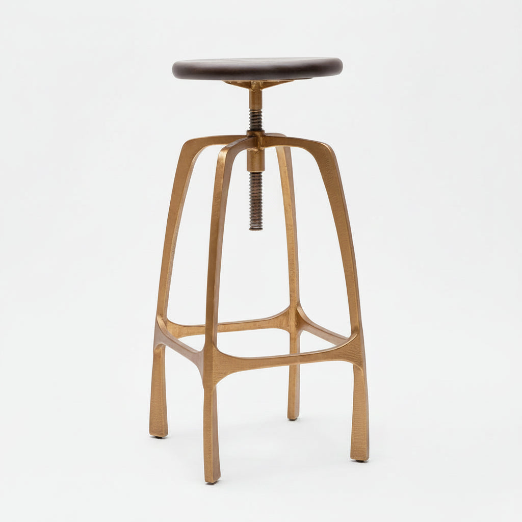 Walnut Top Swivel Barstool in Aged Brass