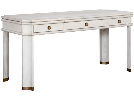 Chamfered Corner Desk in Weathered White + Brass Finish