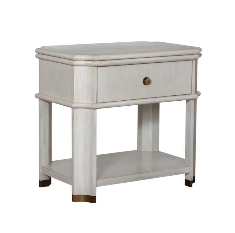 Chamfered Corner Side Table in Weathered White + Brass Accents