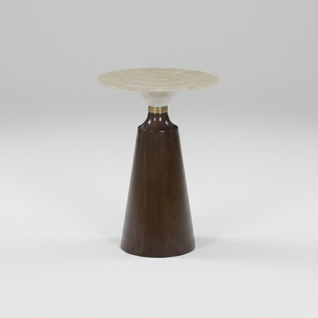 Shell, Brass, and Wood Accent Table