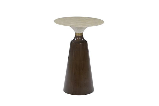 Shell, Brass, and Wood Accent Table
