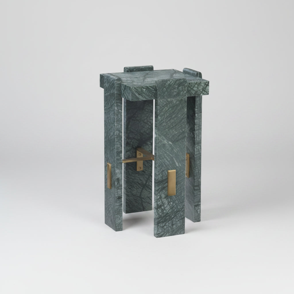 Forest Green Marble Spot Table with Brass Accents