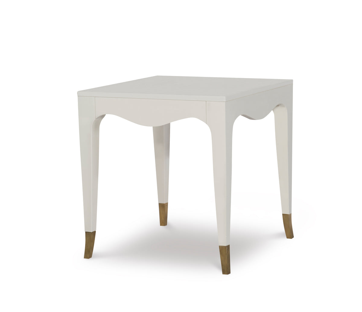 White Grasscloth Side Table with Gold Feet