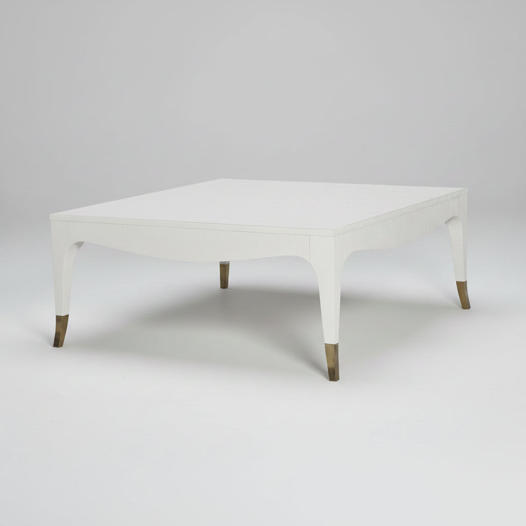 Square Cocktail Table in White Dove Finish with Brass Accents