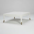 Square Cocktail Table in White Dove Finish with Brass Accents