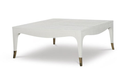 Square Cocktail Table in White Dove Finish with Brass Accents