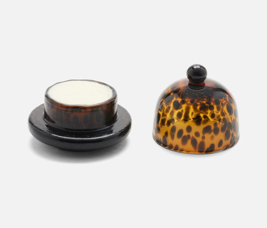 Hand-Blown Glass Butter Dish in Tortoise