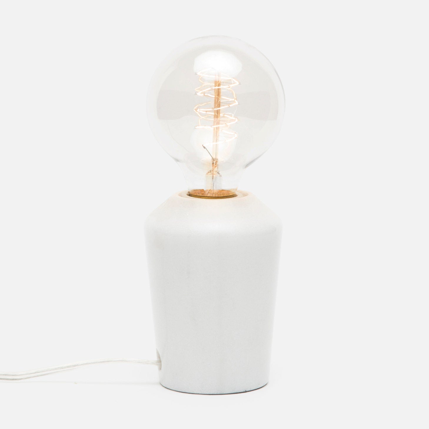Bookcase Bulb Lamp in Crystal White Marble + Round Exposed Bulb