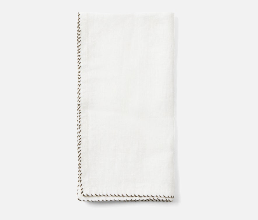 Pack of 4, White Linen Napkins with Contrasting Stitch