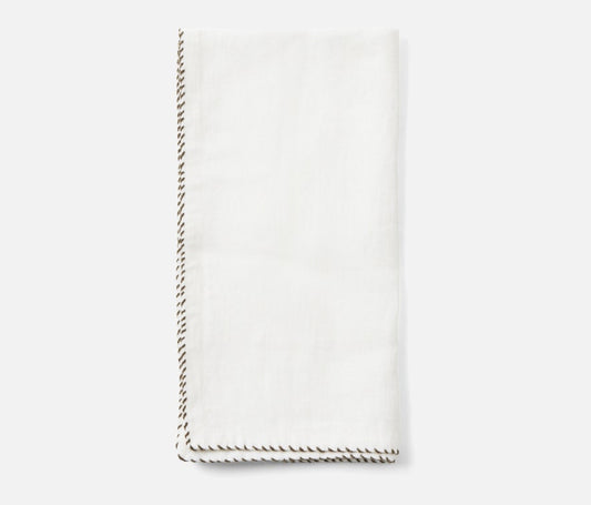 White Linen Napkins with Contrasting Stitch