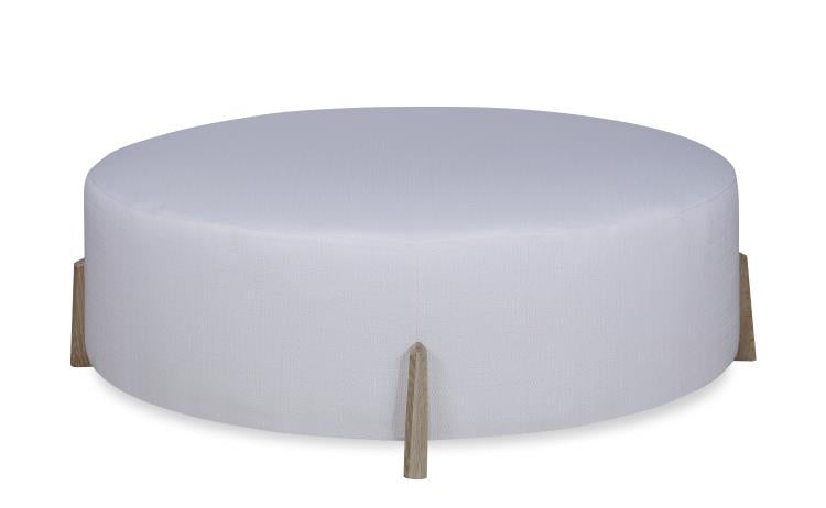 Round Cocktail Ottoman in White with Blonde Cerused Runners