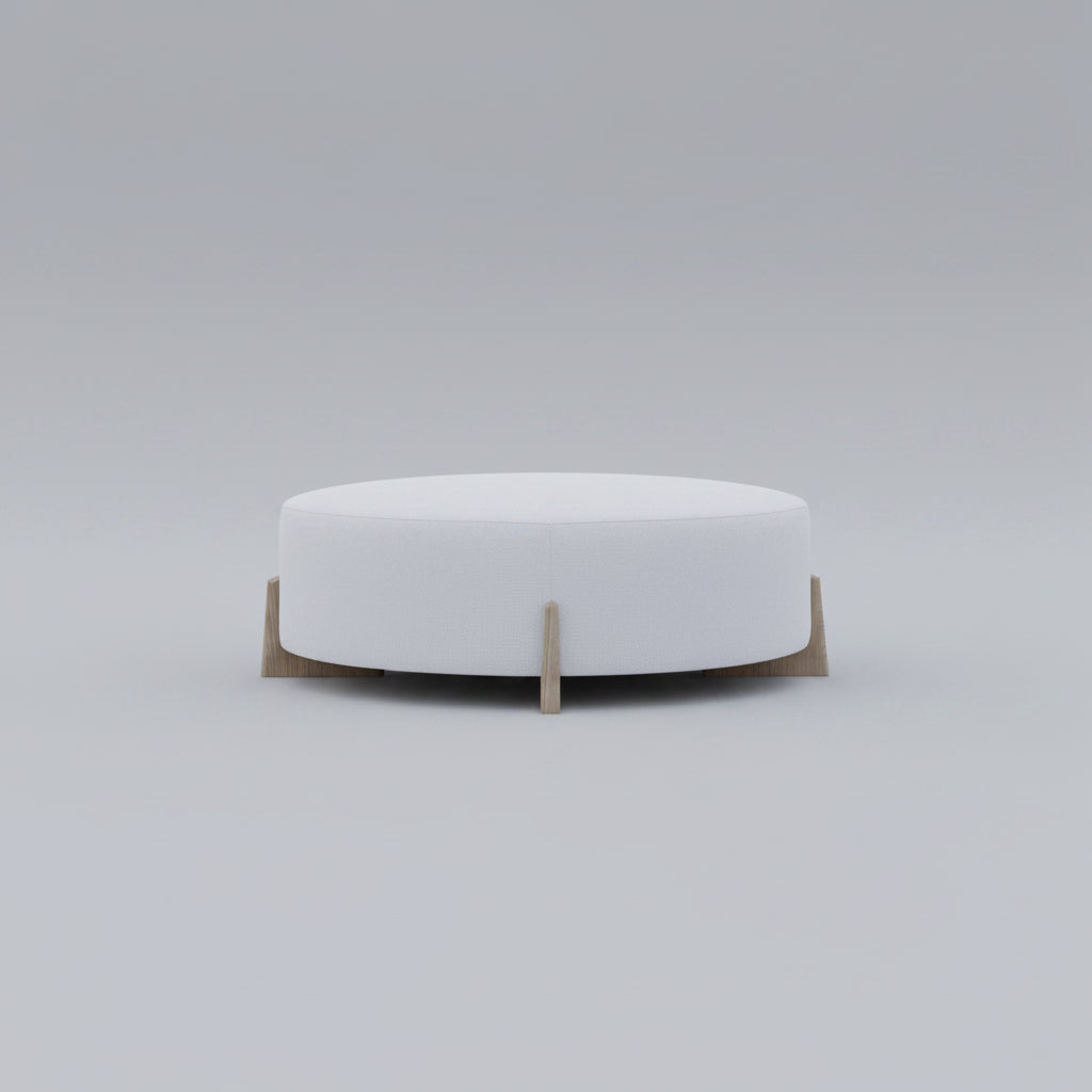 Round Cocktail Ottoman in White with Blonde Cerused Runners