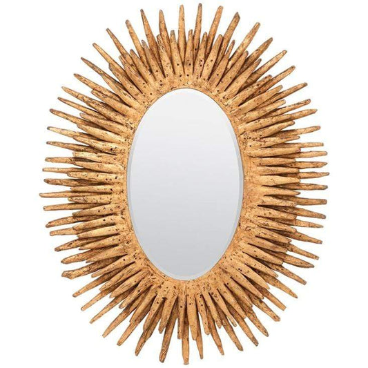 Teak Oval Burst Mirror