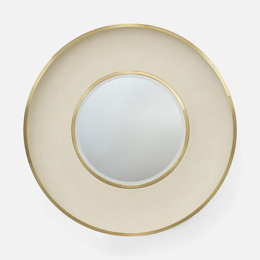 Round Concave Mirror in Snow Faux Shagreen + Brass