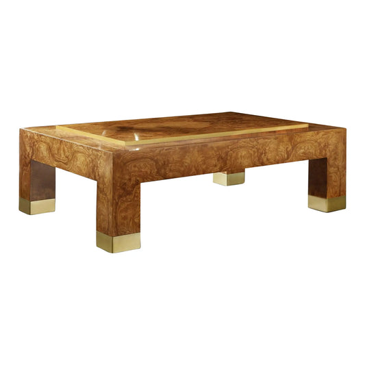 Burl and Brass Cocktail Table with Raised Center