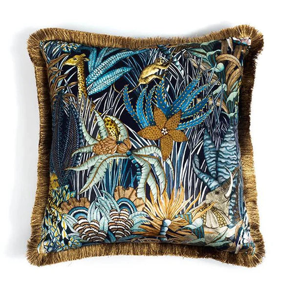 Velvet Fringe Trim Pillow in Sabie Forest Dawn