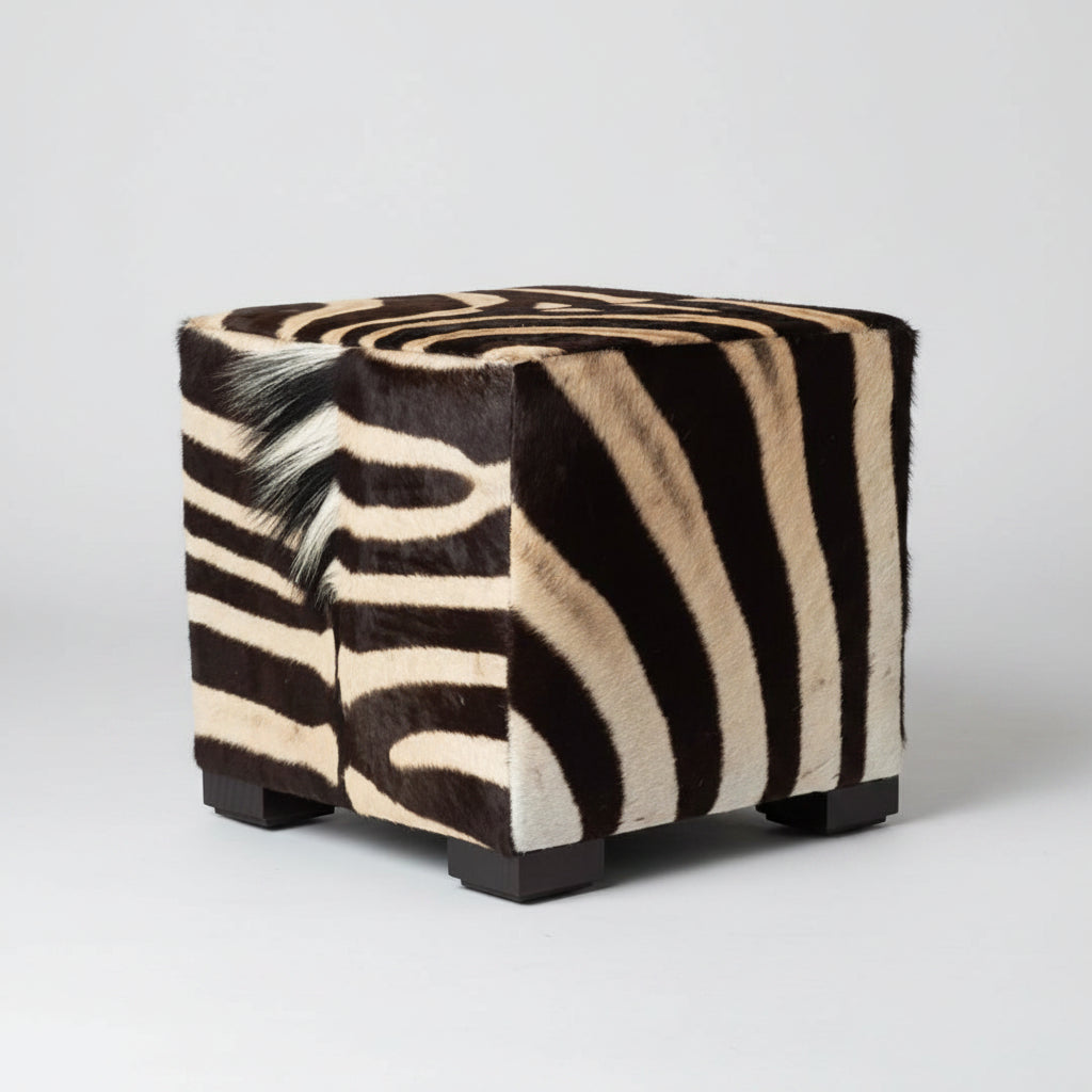 Zebra Hide Cube Ottoman