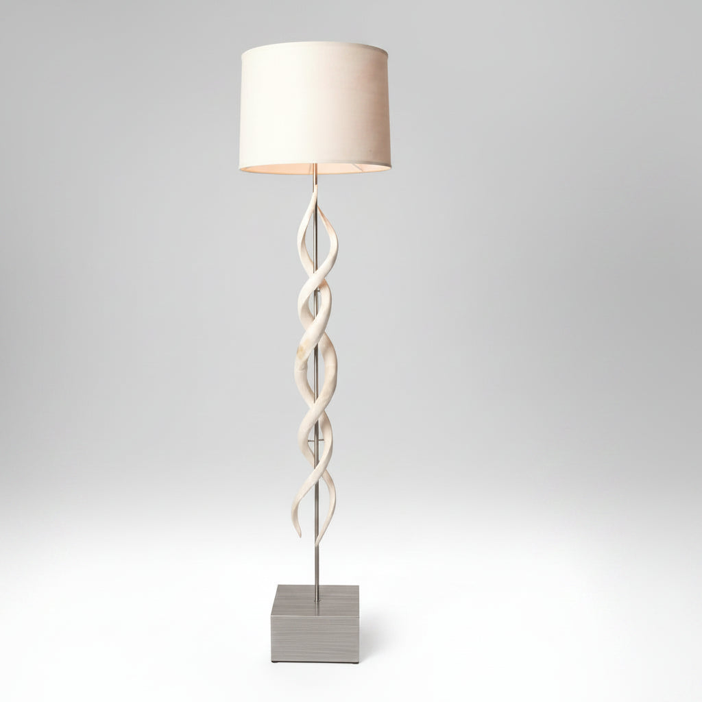Double Twist Inner Kudu Horn Floor Lamp, Cream