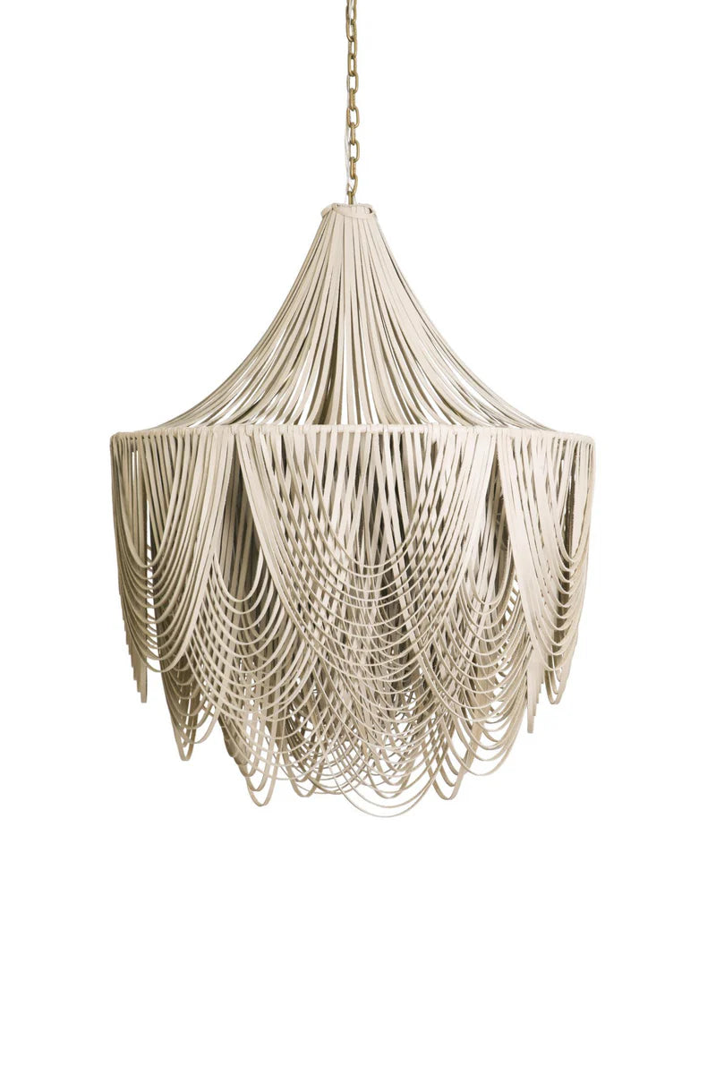 Round Cream Leather Fringe Chandelier