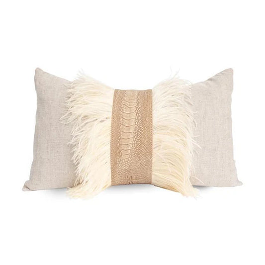 Stone Ostrich Trim Pillow