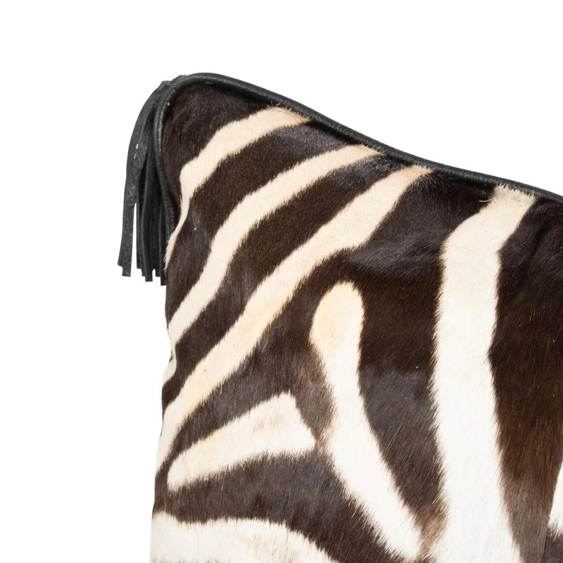 Zebra Hide Quarter Panel Pillow with Leather Trim