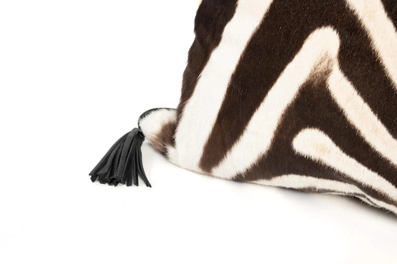 Zebra Hide Quarter Panel Pillow with Leather Trim